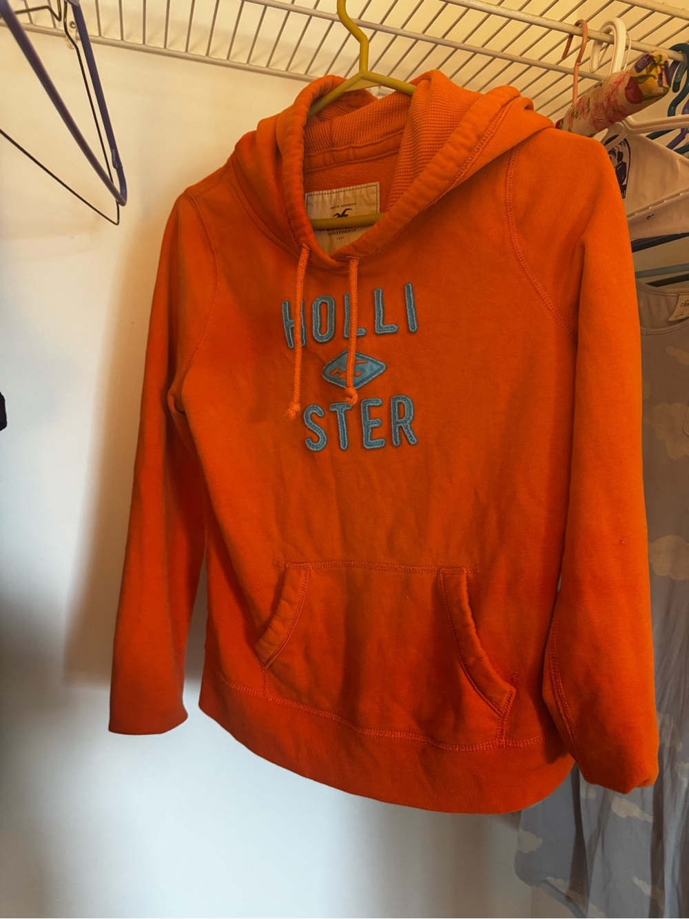 Hollister Orange Pullover Hoodie with Blue Logo